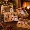 Decorative Bakery Boxes 6Pcs Christmas Paper Gift Boxes, Xmas Color Printed Foldable Cookie Treat Festive Party Favor Holiday Packaging for Desserts,