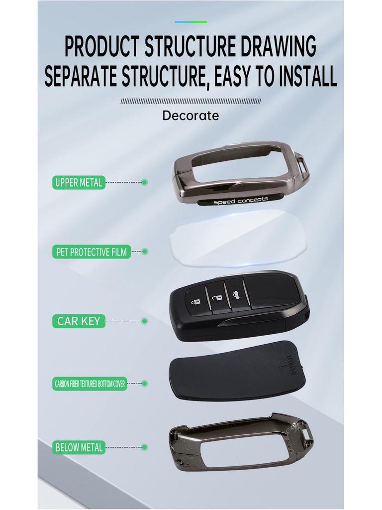Snap Button Key Case for Toyota Corolla, Camry, RAV4, Avalon, IZOA CHR, Highlander, and Levin