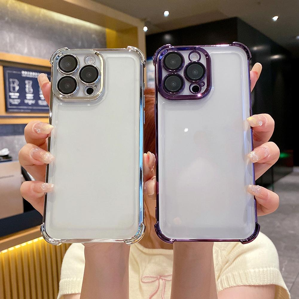 Electroplated Four Corners Anti Drop Transparent Protective Phone Cases for iPhone Huawei Honor OPPO Infinix Itel Tecno
