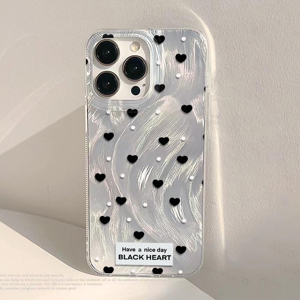 

Love Heart Phone Case For iPhone 13 11 12 14 15 16 Pro Max Case Funda iPhone 15 14 16 Plus Shockproof Soft Laser Silver Cover For iPhone 14 Plus