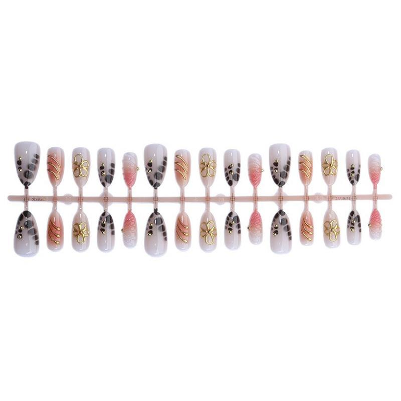 30 pieces of hot-selling leopard print French almond gilt wearing nail 3d three-dimensional exquisite flower handmade nail art