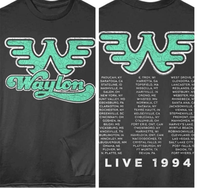 Waylon Jennings T-Shirt Adult 1994 LIVE USA TOUR F&B Country T-Shirt Size S-5XL XXXXL