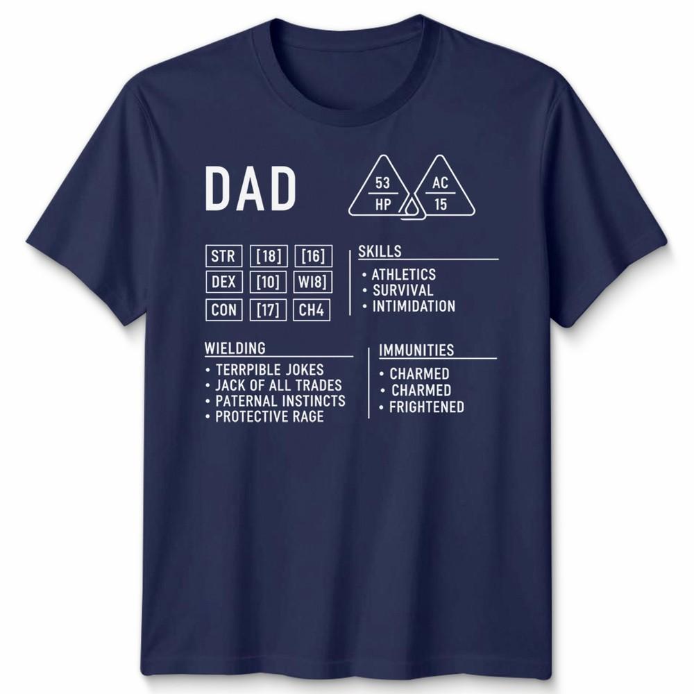 Dad Dungeons Unisexs T Shirt Dragons Character Sheet Fathers Day Gift Dnd Rpg
