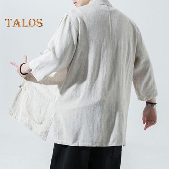 Men's Chinese Style Shirt Loose Retro Button-down Shirt with Pockets Cotton Linen Breathable Summer Shirt for Street Party Travel