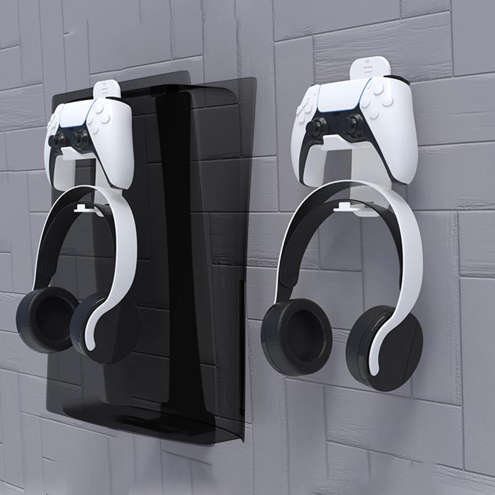 For PS5 Slim Host Wall Hanging Stand with Controller Headset Hook Display Holder Stable for PS5 Disc Version & Digital Edition