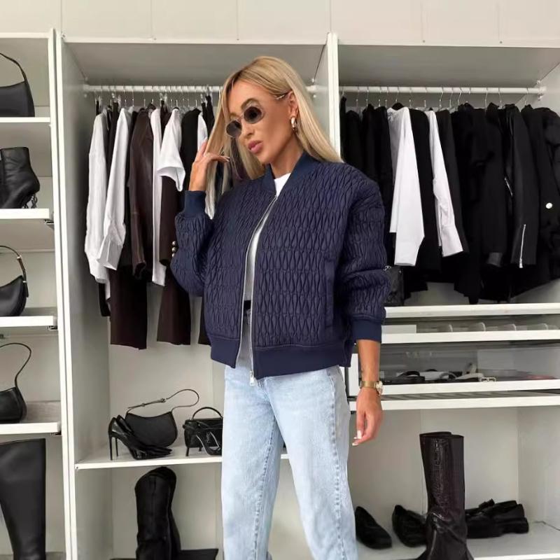 Módní Stojánek Límec Dlouhý rukáv Krátké Kabáty Podzim Zima Elegantní Kostkovaný zip Svrchní oděvy Ženy Ležérní Jednobarevné Bundy