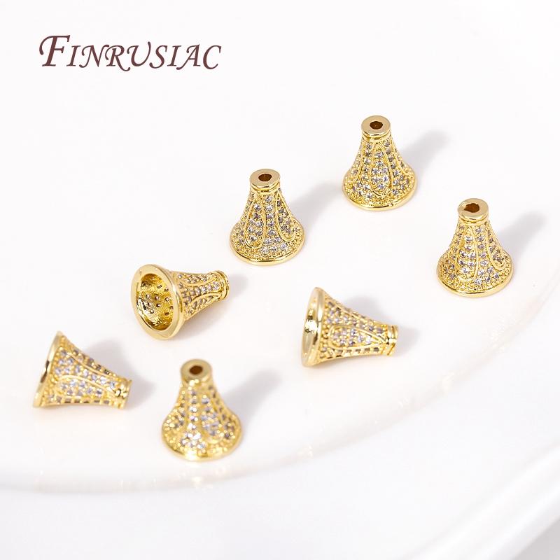 18K Gold Plated Inlaid Zircon Conical Beads Caps Tassel Caps High Quality Necklace Earring Findings DIY Jewelry Making Supplies