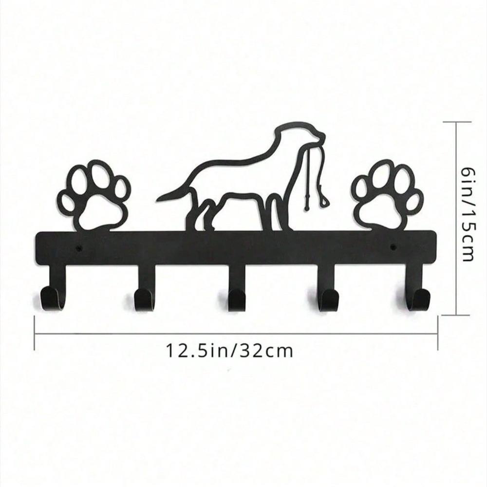 Wrought Iron Dog Paw Organizer, 5 Hook Metal Wall Mounted Rack for Entryway, Hallway, Keys, Leashes, Towels, Pet Lover Gift, Storage