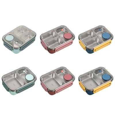 304 Stainless Steel Lunch Box with Compartments Portable Divided Food Storage Container Metal Dinnerware for Students