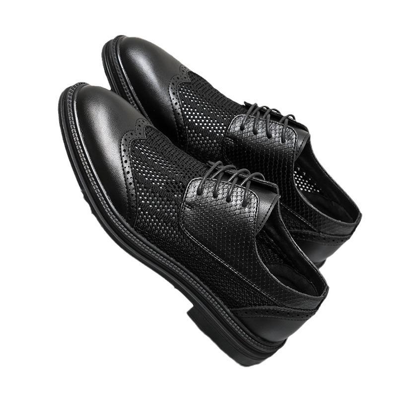 Summer British White Brock Men's Casual Leather Shoes Pointed Hollow Men's Business Trend Mesh Hole Leather Shoes