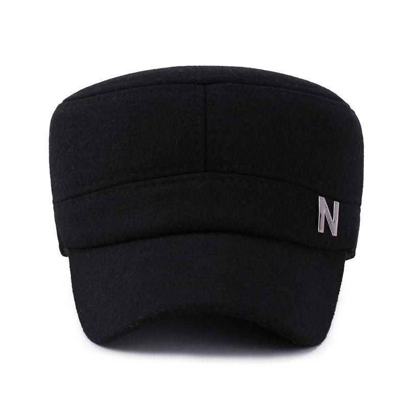 N Letters Middle Aged Elderly Hat Autumn With Thick Wool Windproof Warm Flat Top