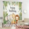 Set Of 2 Minimalist Flat Printing Curtains Without Rod Jungle Celebration Chic Polyester Easy Install Curtain Made