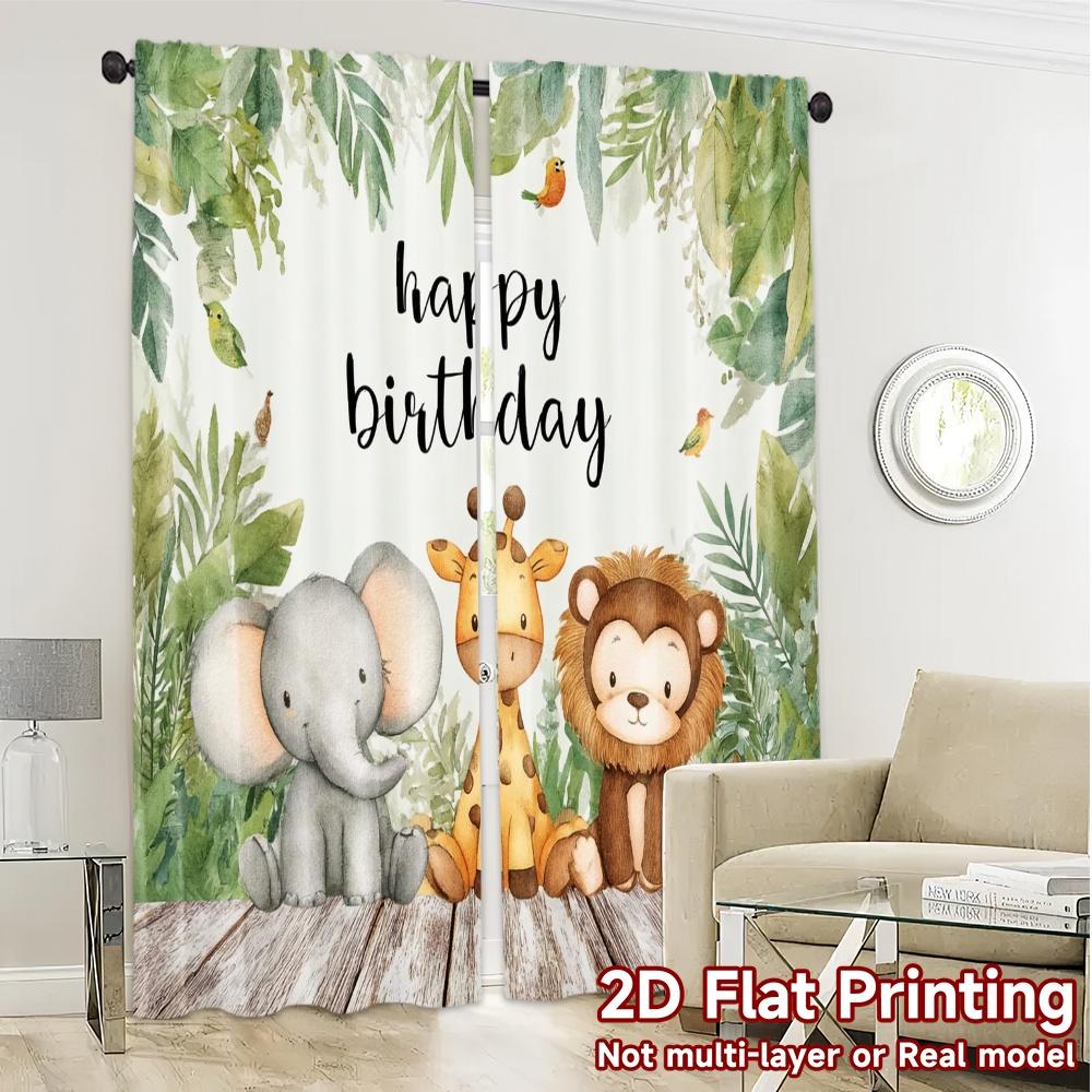Set Of 2 Minimalist Flat Printing Curtains Without Rod Jungle Celebration Chic Polyester Easy Install Curtain Made