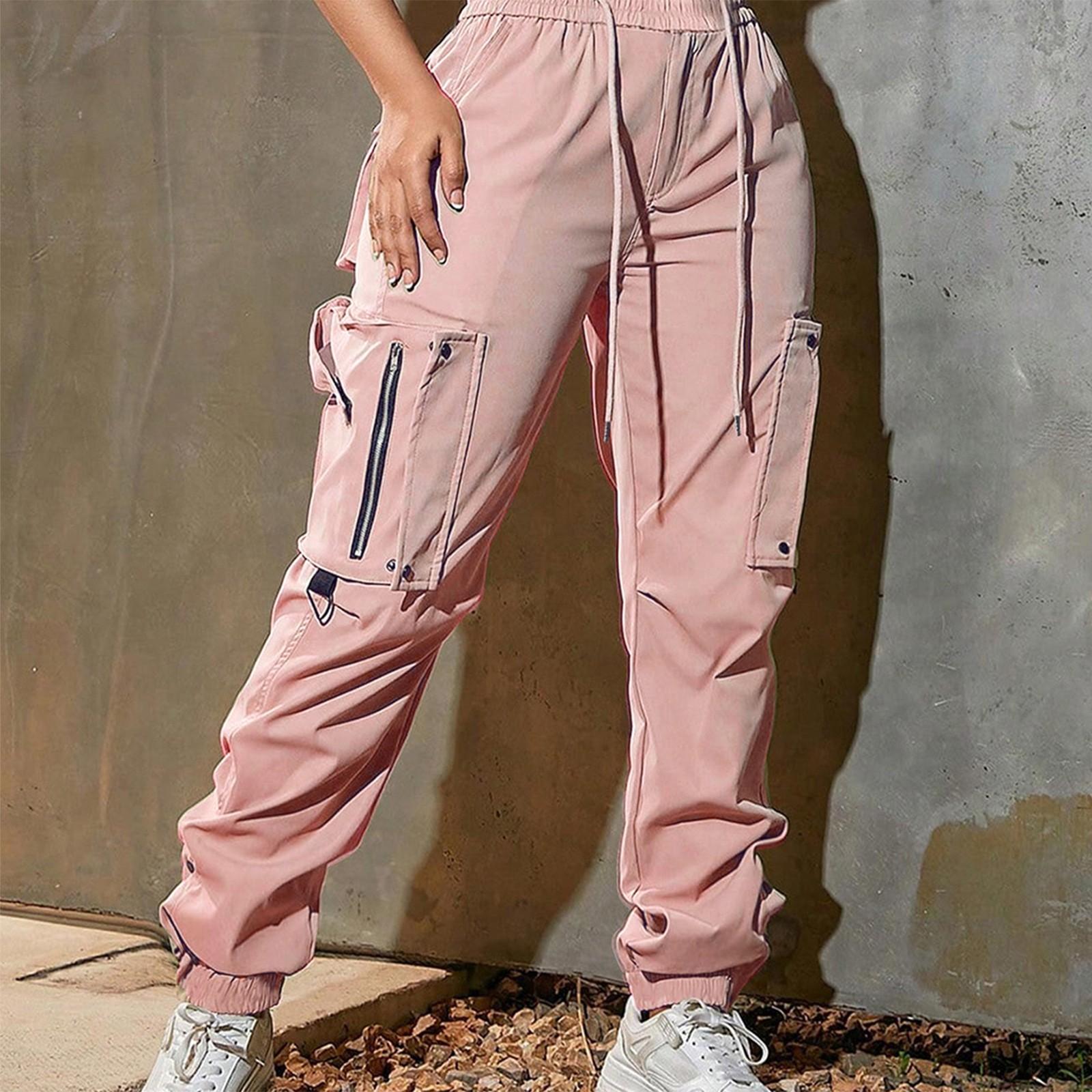 

Женские однотонные рабочие брюки, спортивные брюки, функциональные брюки, повседневные брюки на кулиске с карманами XS розовый