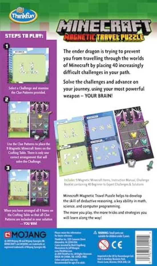 ThinkFun Magnetic Travel Ages Tabletop Educational Gift "Minecraft Puzzle" 31521, 8+ [Minecraft Game, Game, (Birthday/Christmas)]