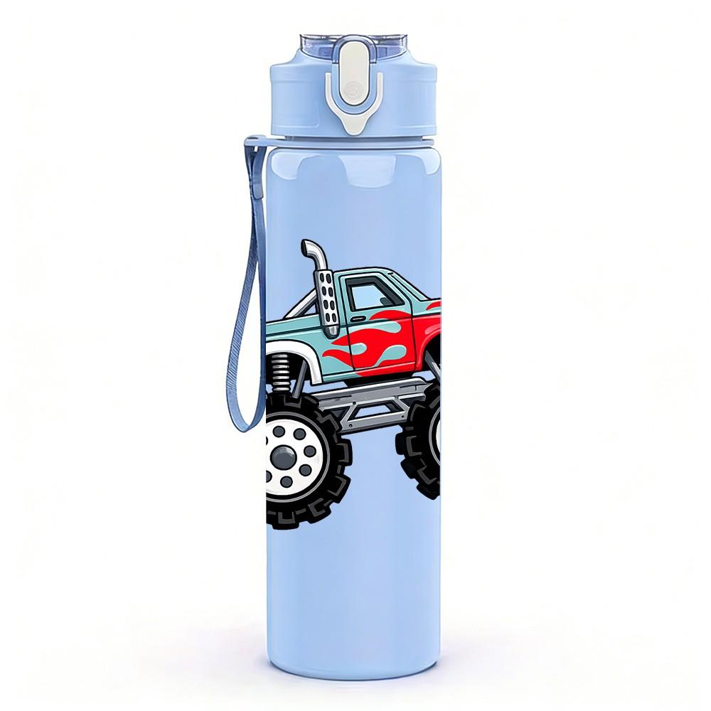 1PC Monster Truck Off Road Vehicle Print 750ml Color Plastic Sports Water Bottle Leakproof Flip Straw Lid Suitable for Sports Office Home Use