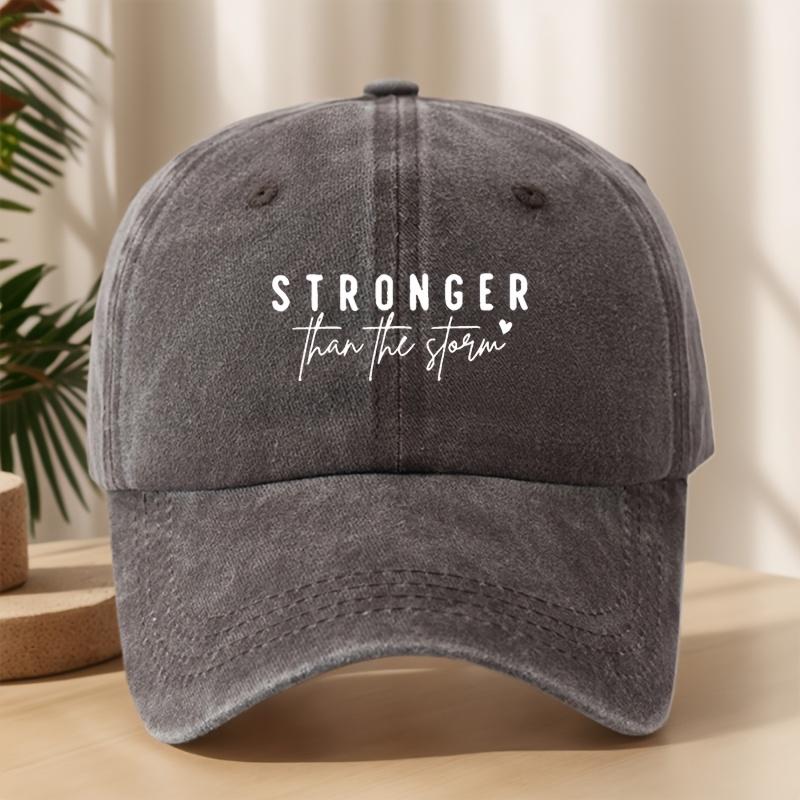 STRONGER Letter Print Baseball Cap Classic Washed Vintage Duckbill Cap Outdoor Casual Sports Shopping Vacation Hat Street