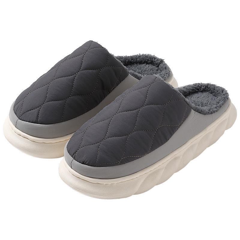 Men's Cozy Down-Feeling Cotton Slippers: Non-Slip, Waterproof, Thick Sole for Autumn/Winter.
