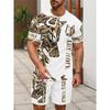Summer Men's Personalized Two-piece Short-sleeved Cartoon Duck Print Drawstring Shorts Fashion Outdoor Large Size Sports Suit