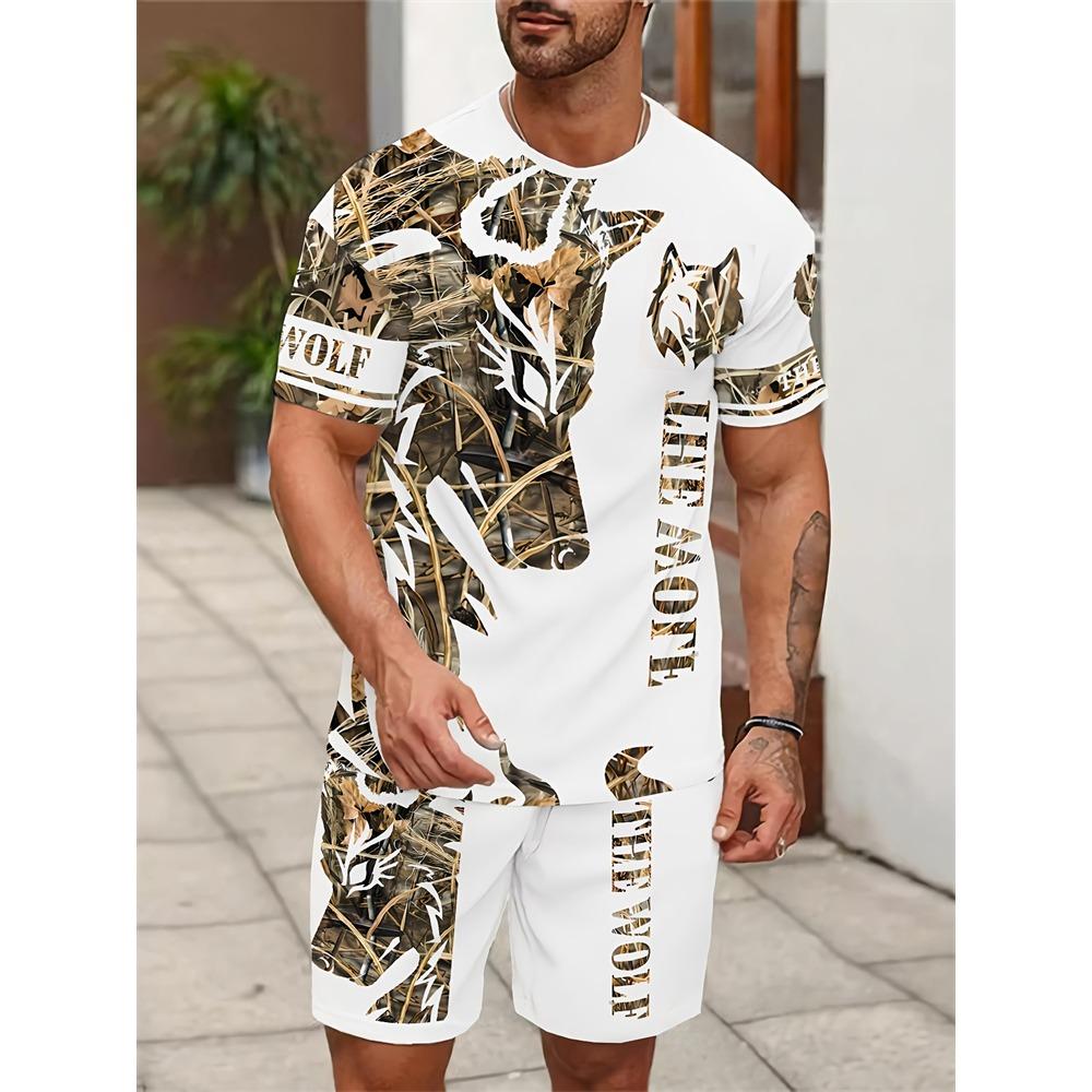 Summer Men's Personalized Two-piece Short-sleeved Cartoon Duck Print Drawstring Shorts Fashion Outdoor Large Size Sports Suit