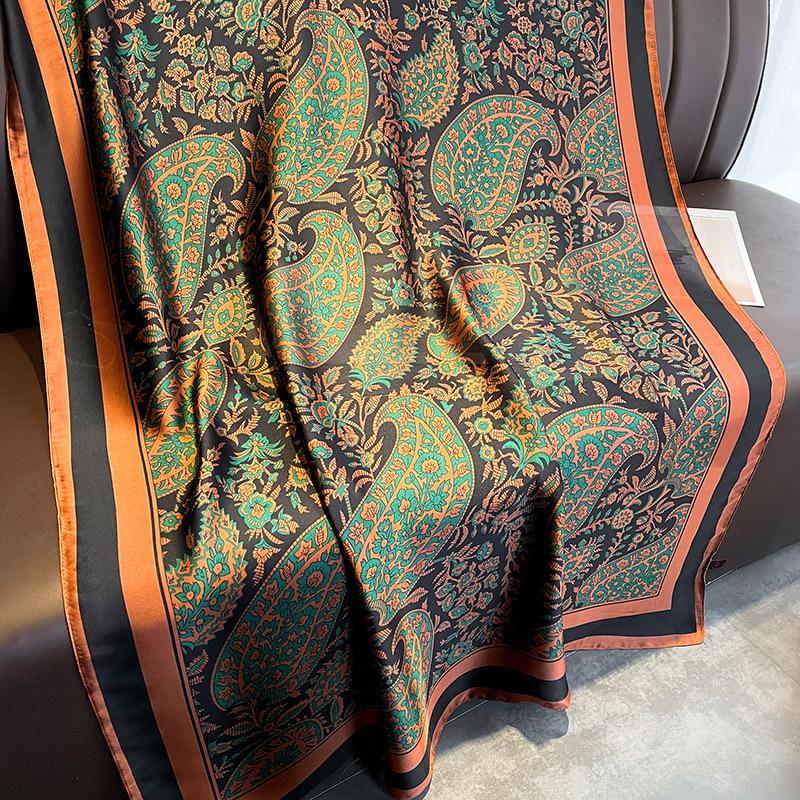 Printed Satin Shawl Geometric Cashew Polyester Scarf For Women Fashion Outdoor Sun Protection Cape 180*85Cm