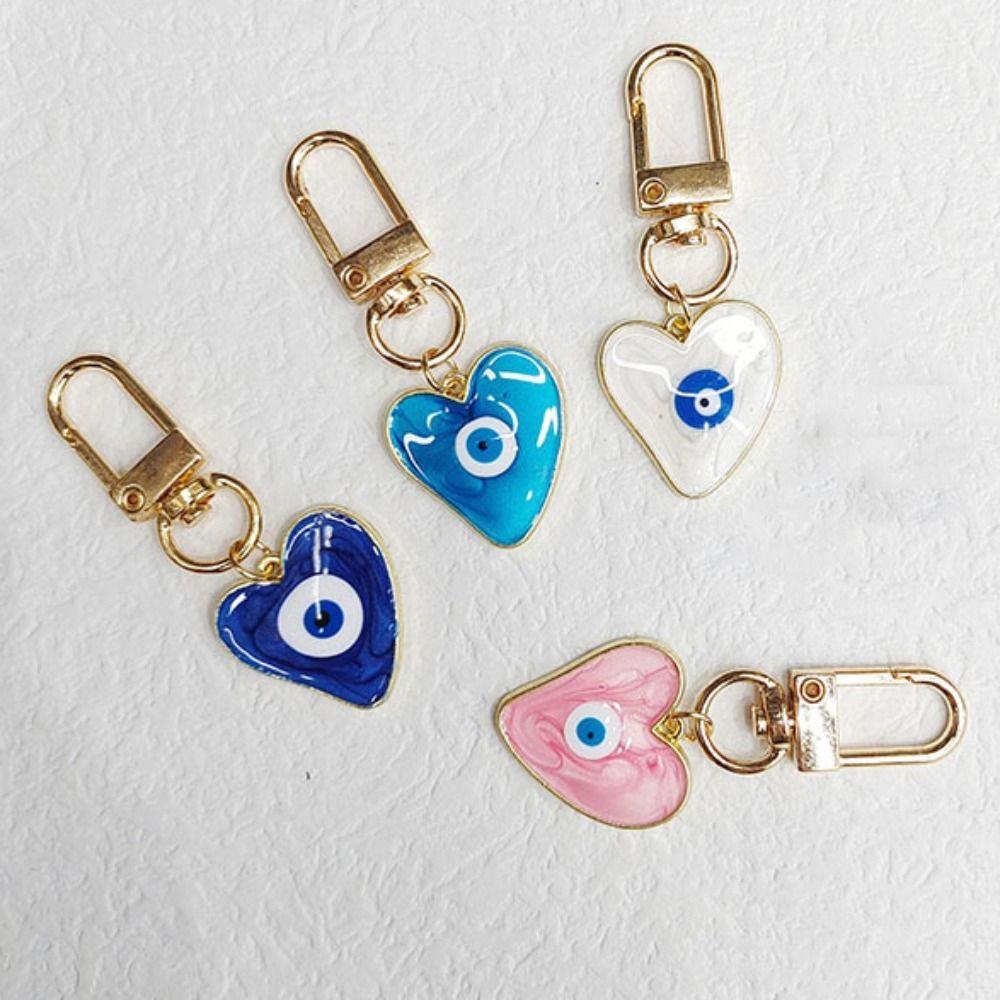 Blue Eye Turkish Heart Evil Eye Keychain Enamel Turkish Heart Keyring  School Bag Decor