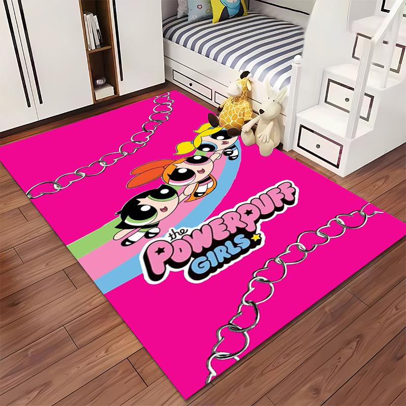 "Powerpuff Girls Cartoon Print Carpet - Pink Kids Room Decor Rug" Suitable for use as an anti-slip for living room bedroom sofas