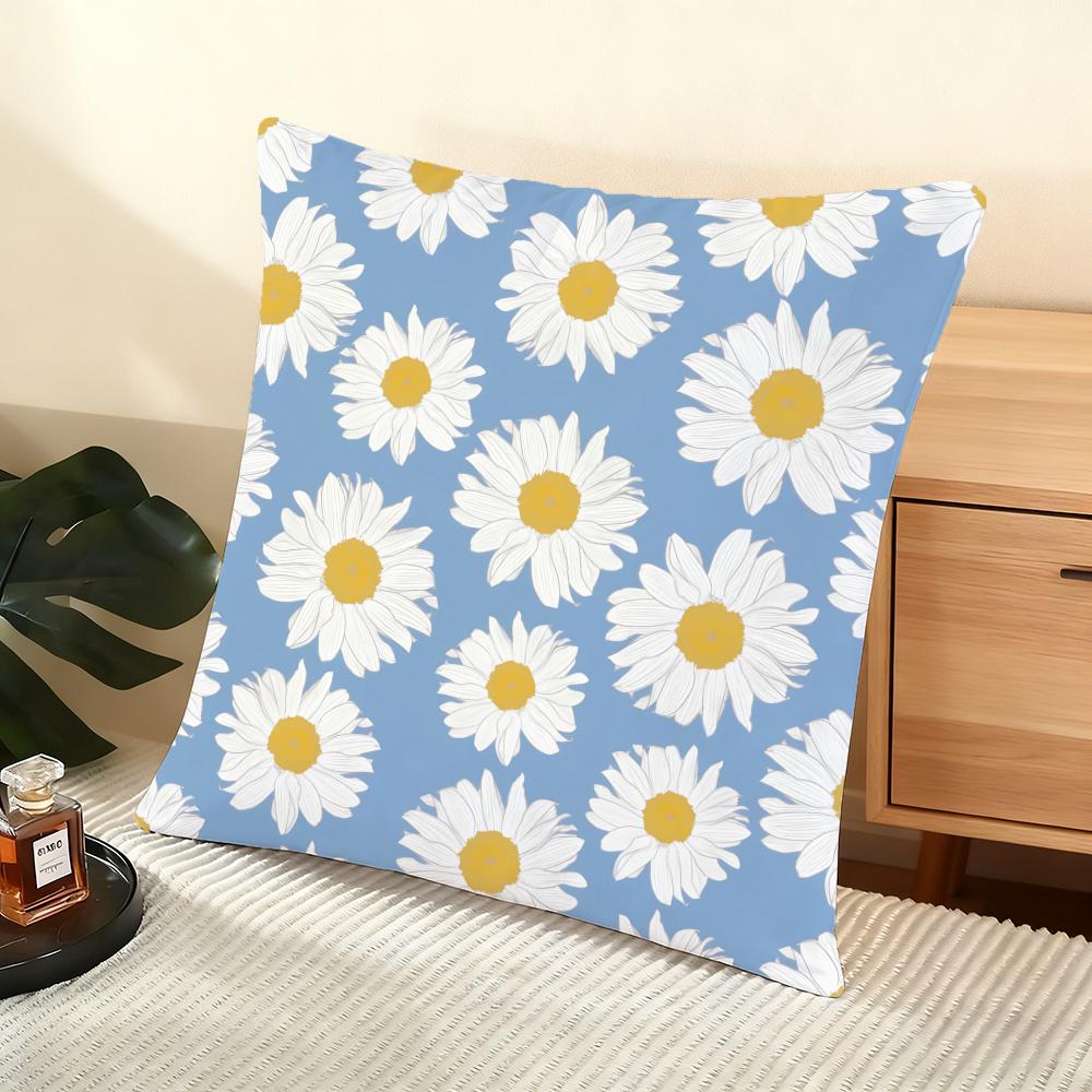 Daisy Pattern Cushion Cover Soft Short Plush Pillow Cover Smooth Cozy Texture Aesthetic Cushion Case Home Decor