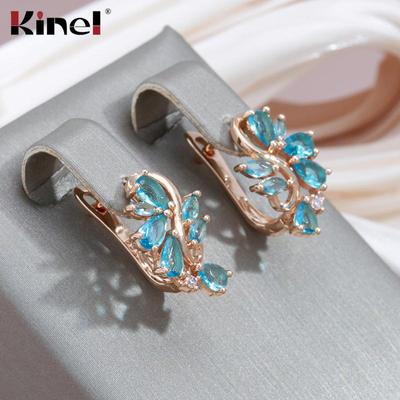 Anglické náušnice Kinel Blue Stone Crystal Flower pro ženy