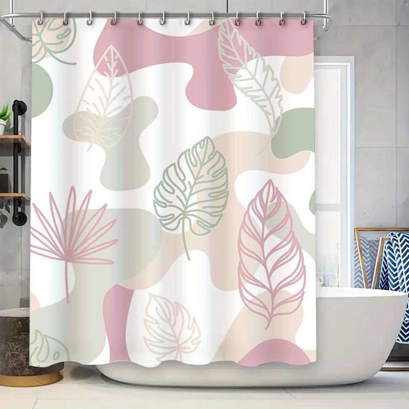 

Modern Leaf Pattern Shower Curtain Pink Green Waterproof Fabric For Bathrooms Decorations Diy Home Improvement Accessories W60H190(CM)-1 Pcs