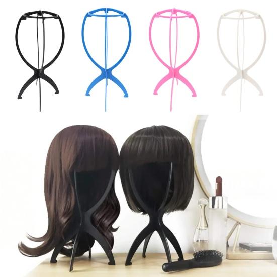 Collapsible Plastic Wig Stand Easy Assembly Portable Travel Folding Wig Head Multi-purpose Hat Display Rack Wig Styling Dryer Holder Wig Accessories