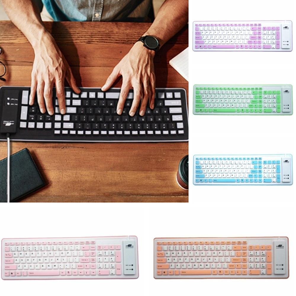 Foldable USB Keyboard 103 Keys Wired Keyboard Colorful Flexible Keyboard  PC/Laptop