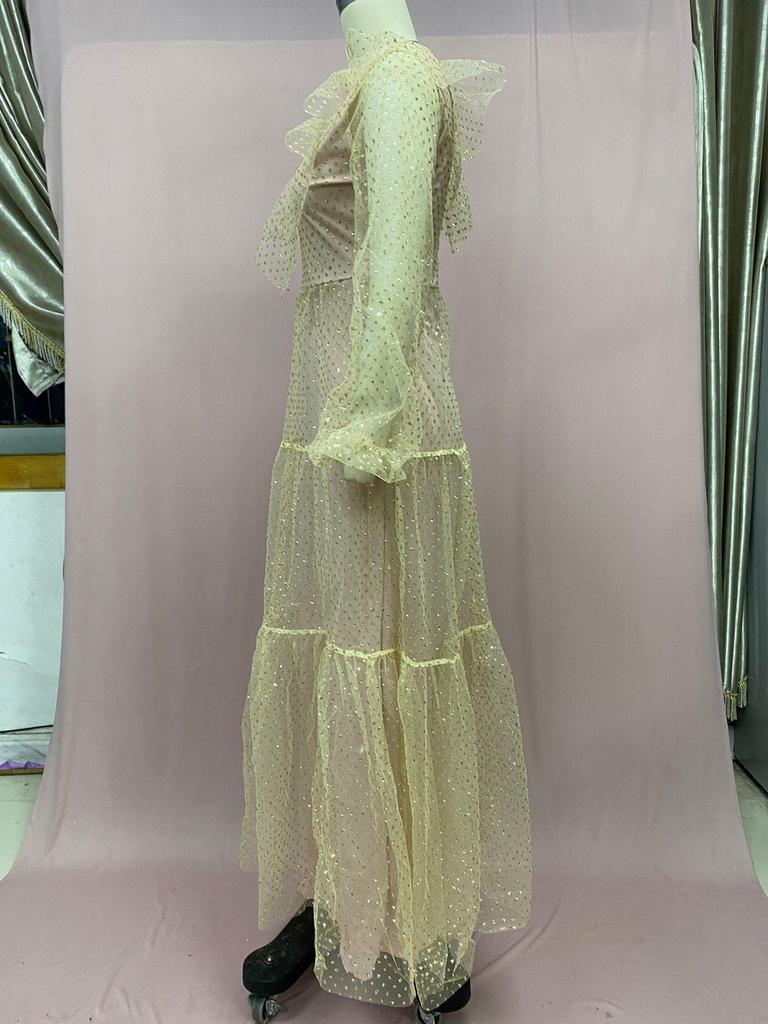 Rochie de seară pentru femei europene și americane, primăvară/vară 2025, sexy, cu decolteu în V, cu accente aurii, cu mânecă lungă