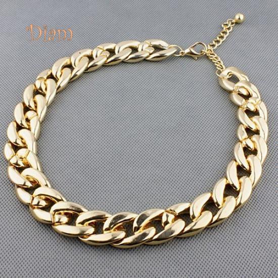 Diamin Punk Style Cut Link Chain Choker Shiny All Match Necklace Jewelry