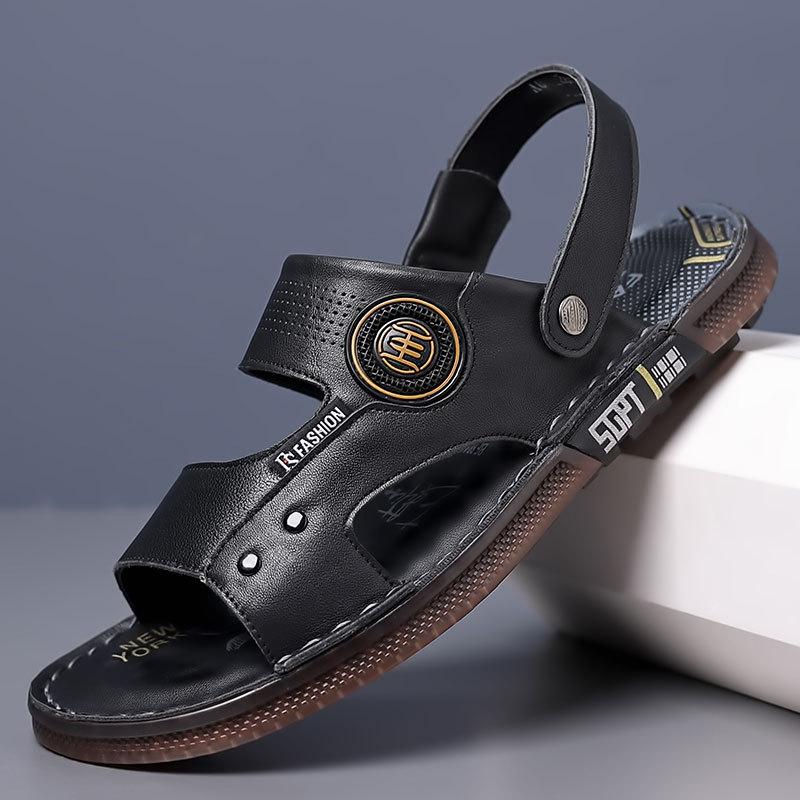 Men's Summer Sandals Leather Beach Shoes Men's Non-slip Leather Sandals Breathable Sandals Beef Tendon Sole Dual-purpose Driving Men's Shoes