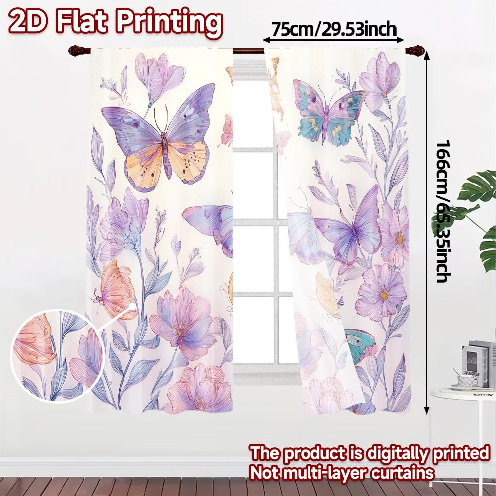 2D Flat Printing  JIT 2pcs   Curtains (Without Rod) Butterfly Symphony Popular Curtain Fabric Versatile 100% Polyester Curtains