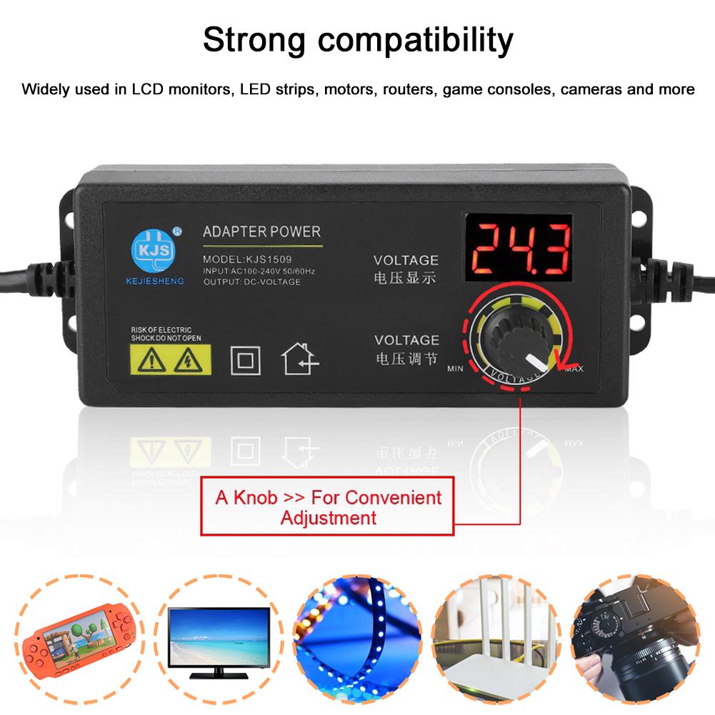 AC 110-240V To DC 3-24V Power Supply Adapter 5.5x2.5mm Plug Multi-Voltage Regulated Adapter LED Display 60W 2.5A