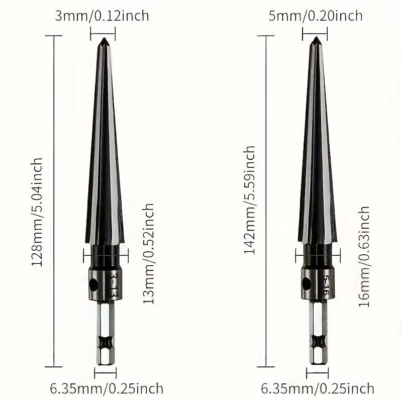 3-13/5-16 mm T Handle Taper Reamer Set,6 Fluted Chamfer Reaming Guitar Bridge Pin Hole Handle Tapered Reamers Woodworker Tool