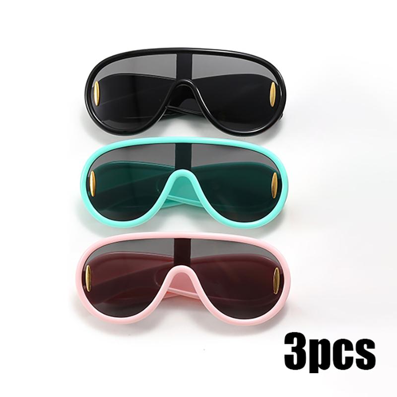 3Pcs  Internet Celebrity Children'S Sungla With Trendy And Cool Personality Connected Baby Sungla Toad Frame