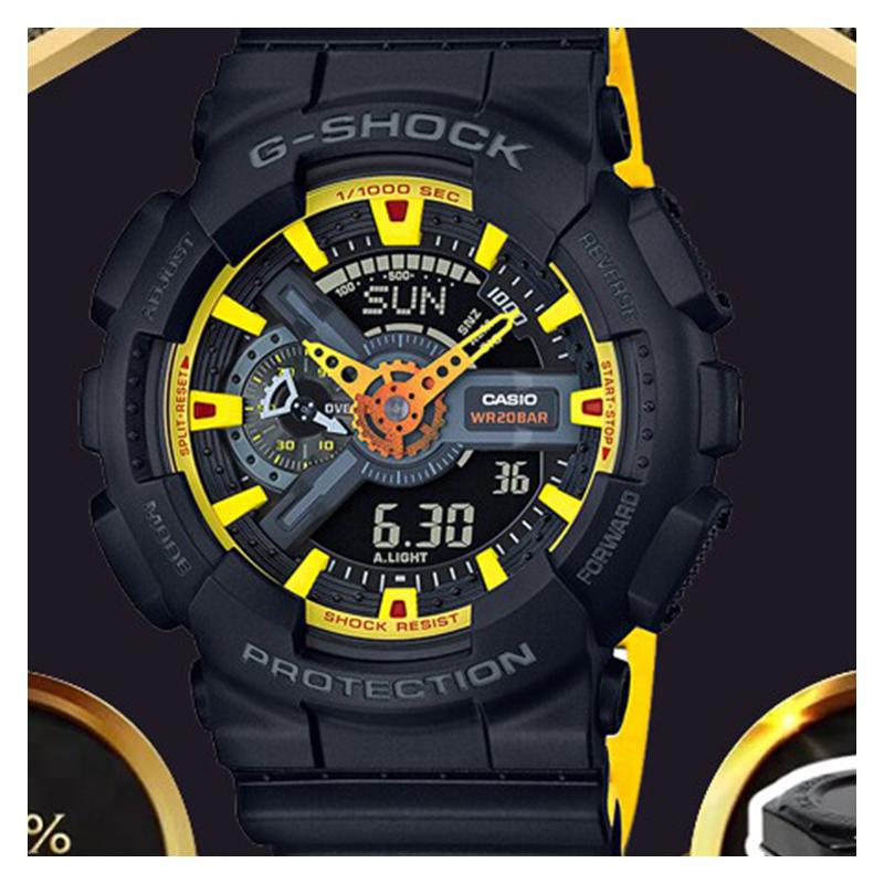 Casio series head-on series 200 meters waterproof quartz movement resin strap Japanese and Korean watch men's watch black dial GA-110BY-1A