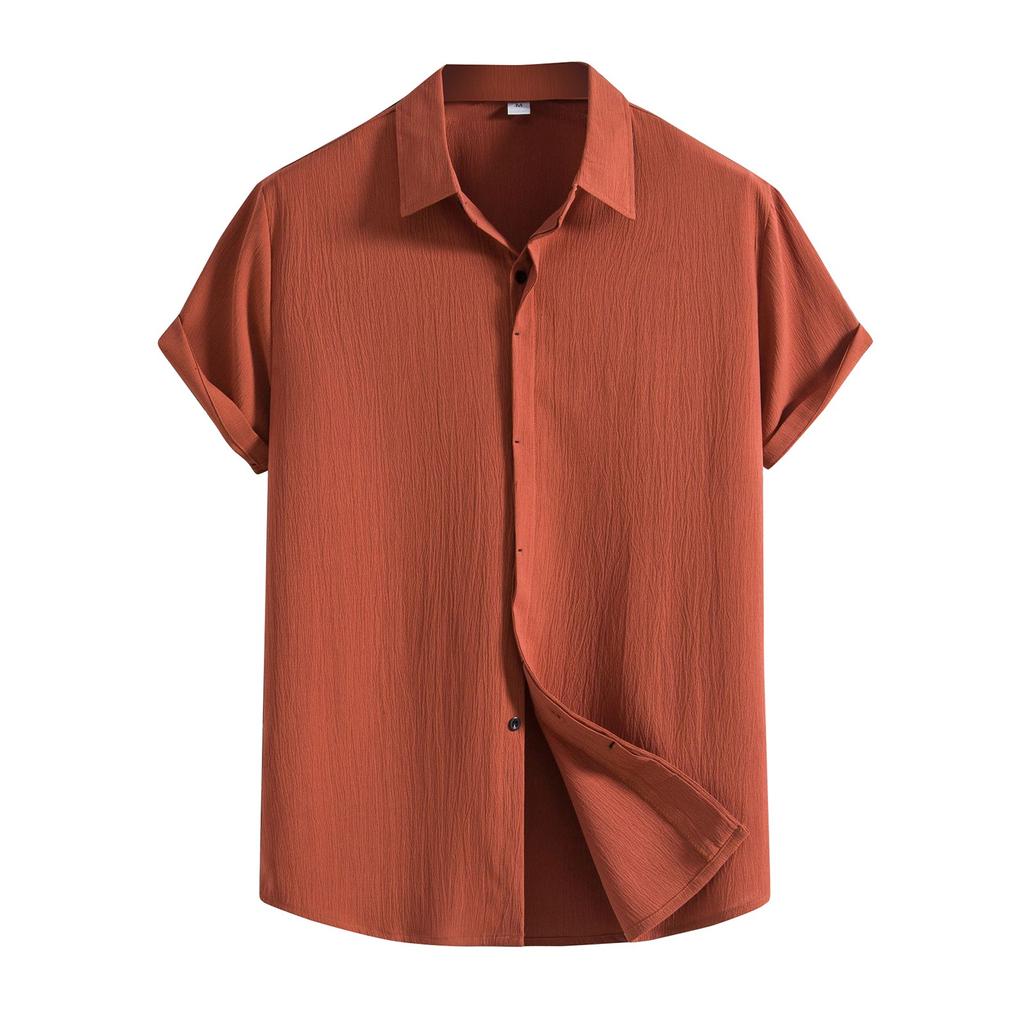 Chemise à manches courtes pour hommes, décontractée, couleur unie, ample, col rabattu, printemps été