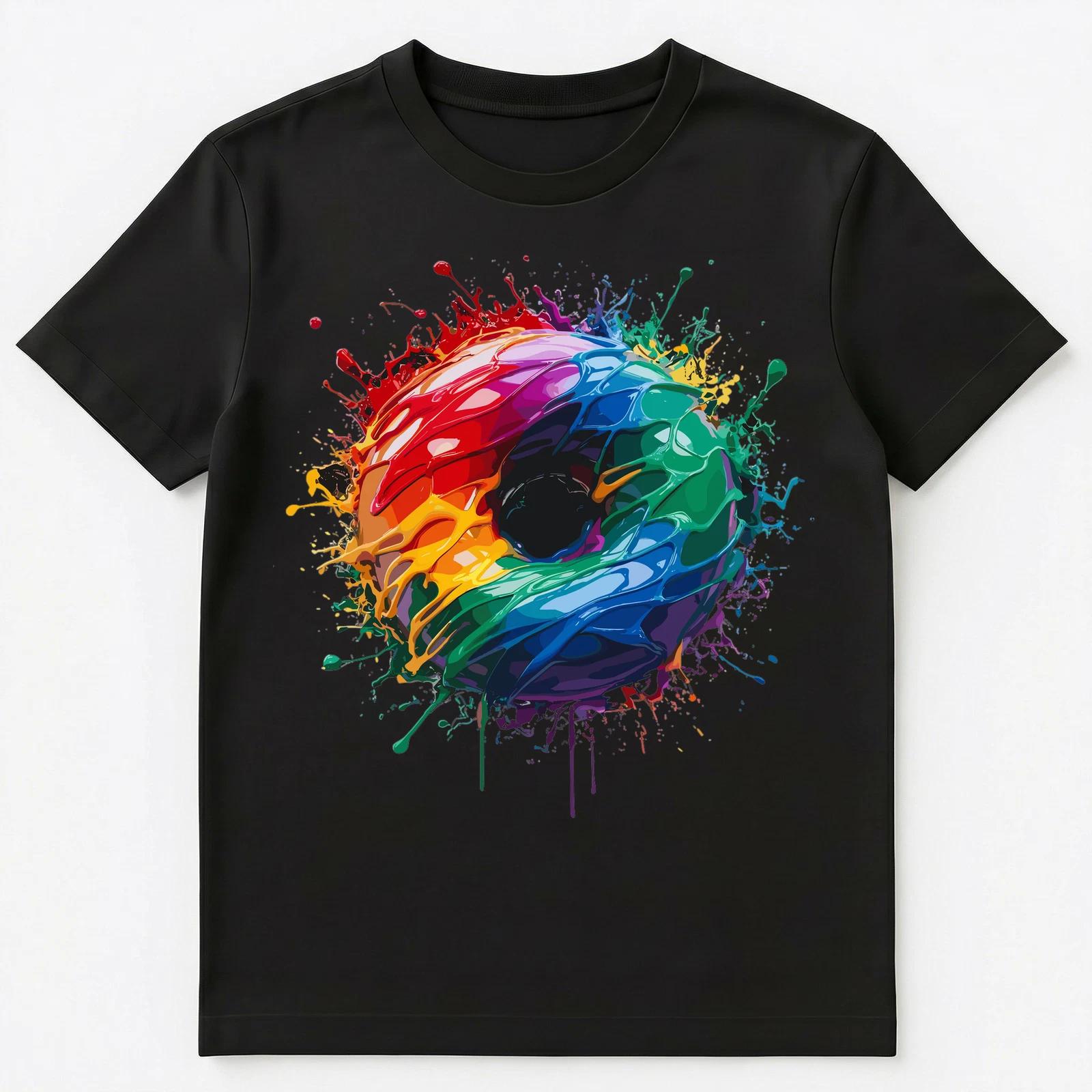 Colorful Paint Splash Tasty Doughnut Art Graphic Unisex T-Shirt L