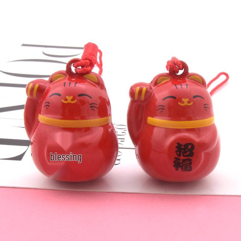 Japanese Painted Maneki-neko Water Chime Bell - Smiling Lucky Cat Phone Charm красный