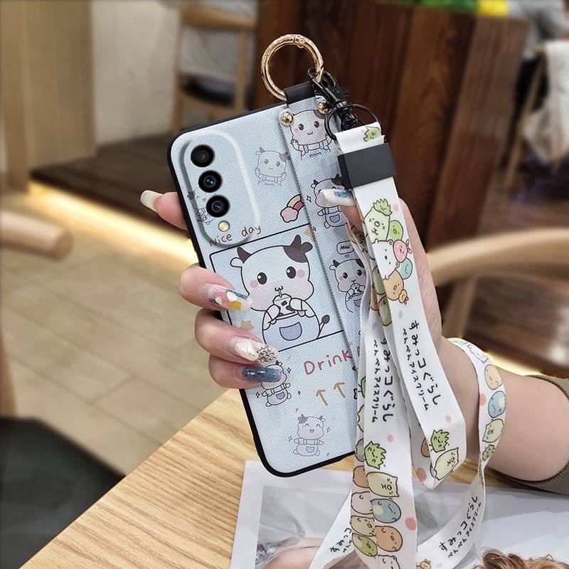 Protective Lanyard Phone Case For Wiko T50 Shockproof Soft Case Kickstand Wrist Strap Fashion Design Cute Anti-knock
