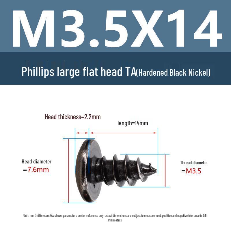 Yigu Black Nickel Hardened Phillips Flat Head Self-Tapping Screws M3-M5, Carbon Steel, Coarse Thread, Pointed Tail