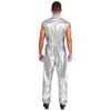 Herren glänzender metallischer ärmelloser Reißverschluss Ganzkörper-Jumpsuit Bodysuit