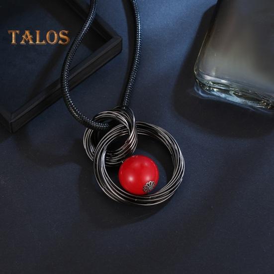 Women Sweater Chain Single-layer Alloy Red Bead Geometric Pendant Clothes Jewelry Dating Prom Party Garment Decoration Necklace