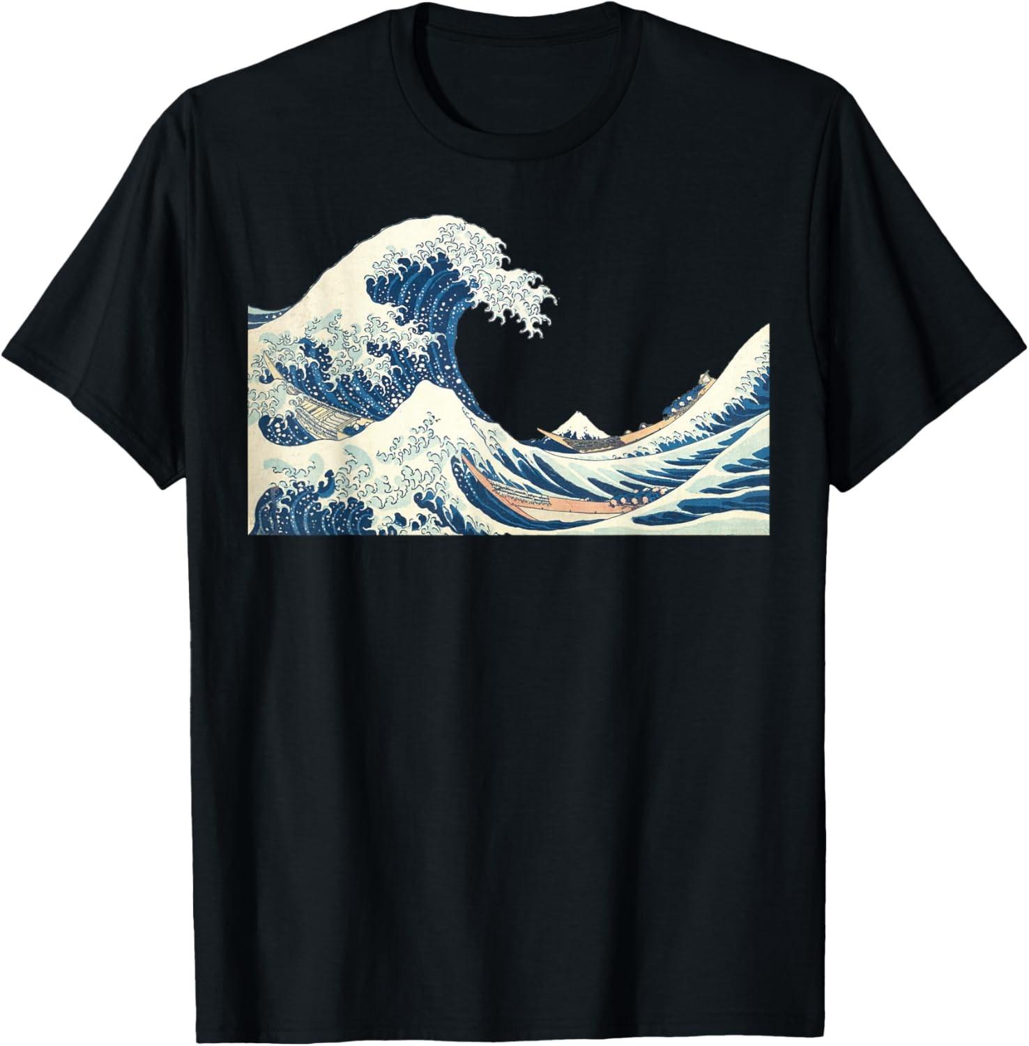 Great Wave off Kanagawa Katsushika Hokusai Surfing Ocean T-Shirt M