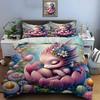 Fantasy Dragon In Floral Field Bedding Set For Kids Luxury Gift 3Pcs Digital Print Comforter Set Soft Comfortable Breathable