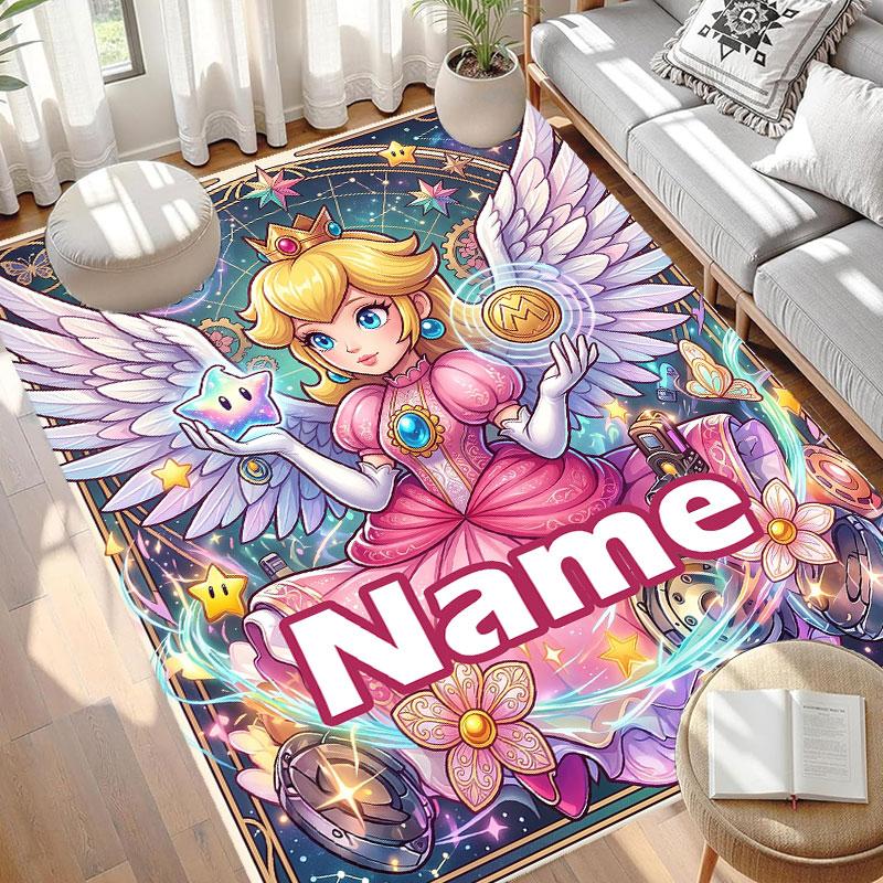 Custom Name Personalized Princess Peach Toadstool Print Carpet, Versatile Home Decor Rug, for Playroom, Apartment, Balcony, Entryway, Hallway Gift